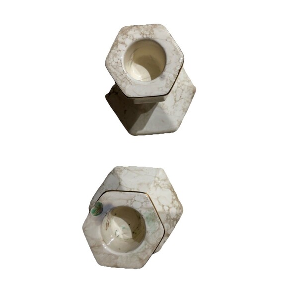 Vintage PartyLite Set of 2 Tan Gold And Beige Marble Look Candlestick Holders - Picture 4 of 6